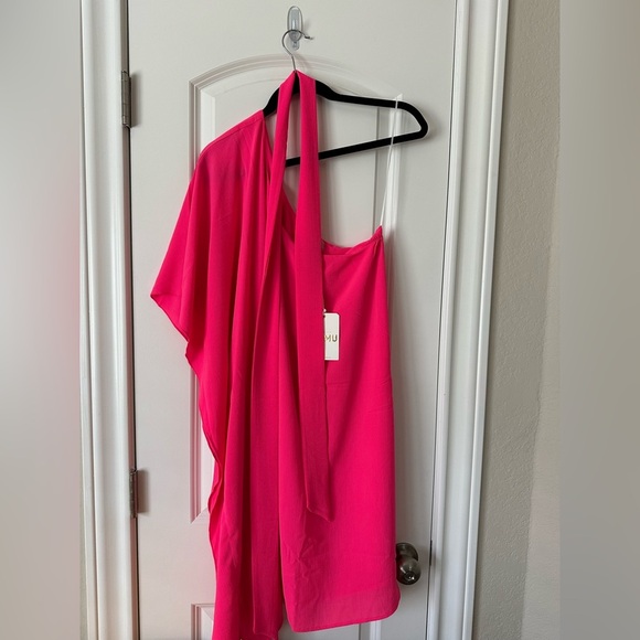 Show Me Your MuMu Hot Pink One-Shoulder Dolman Sleeve Cocktail Dress L NWT - Picture 2 of 3